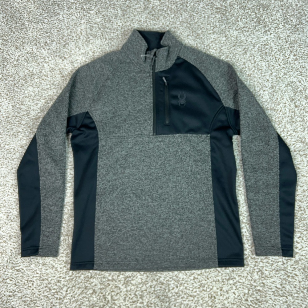Spyder Pullover Mens Large Gray Black 1/4 Zip Knit Ski Core Sweater Hiking Top